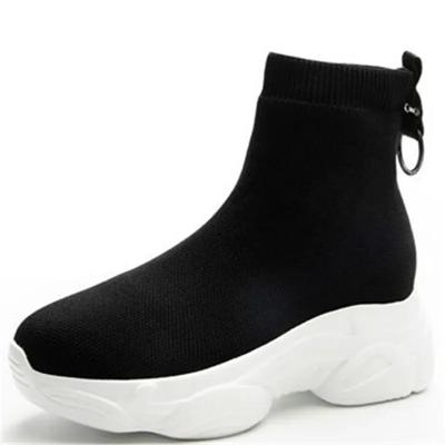 Herbst Neue Gestrickte Elastische Socken Stiefel für Damen Dicke Sohle Slip-on Sportliche Freizeit Schuhe Frau Leicht Rutschfest Plateau Botas Mujer