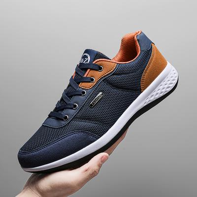 Men Shoes Mesh Casual Shoes Leather Lace-Up Casual Sports Shoes Outdoor Wear-Resistant Vulcanized Shoes High-Quality Men Shoes