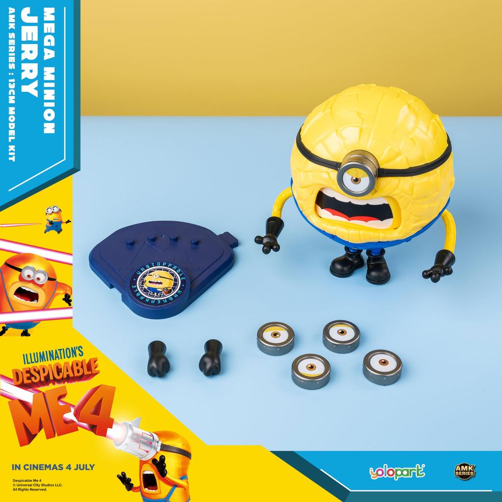 Minions Despicable Me 4 Mega Jerry Action Figure with Rotating Body and 3 Interchangeable Facial Minion Model Gift for Kids Ages 8 and Up Toy,