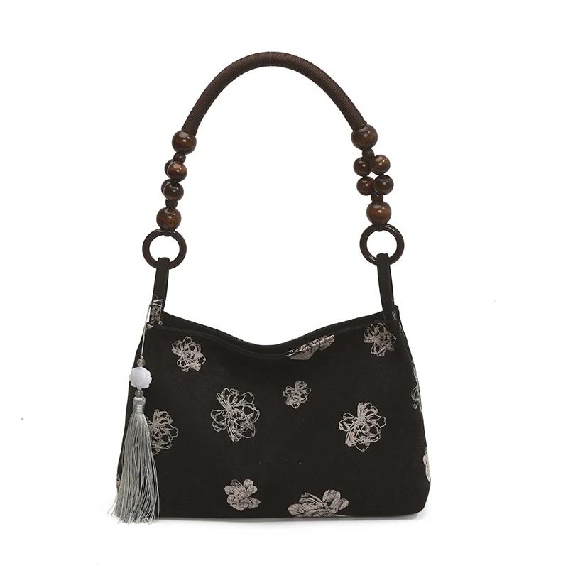 Hasp Microfiber Tassel Beading Shoulder Bags 2026 Fashion Large Capacity Women's Bags Versatile National Style Women's Handbags