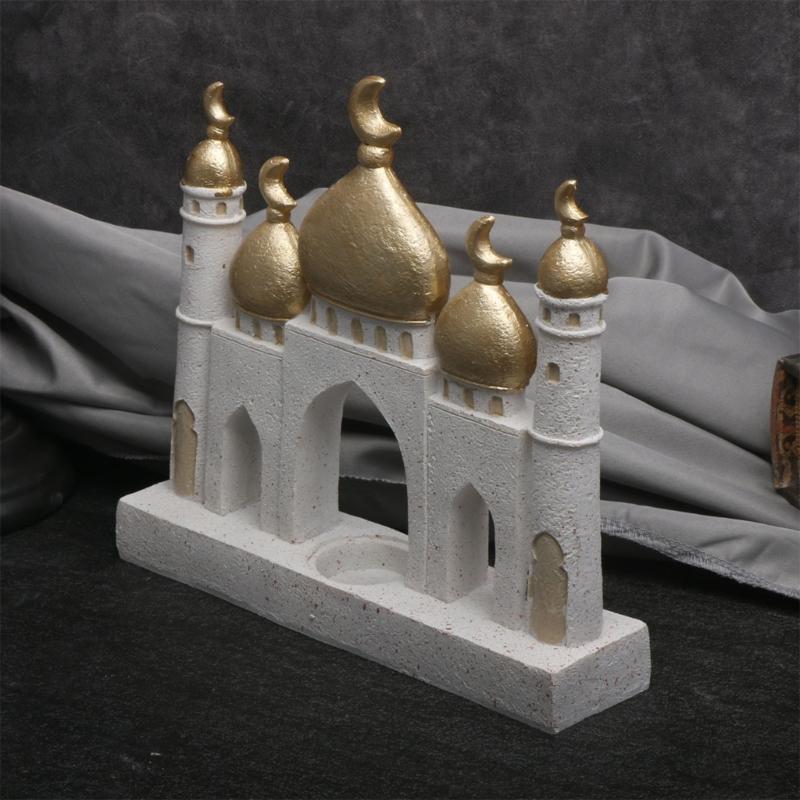 Ramadans Eid Home Decorations Gold and White Mosque Tower Islamic Eid Mubarak Decors Table Ornament Gift for Women Men