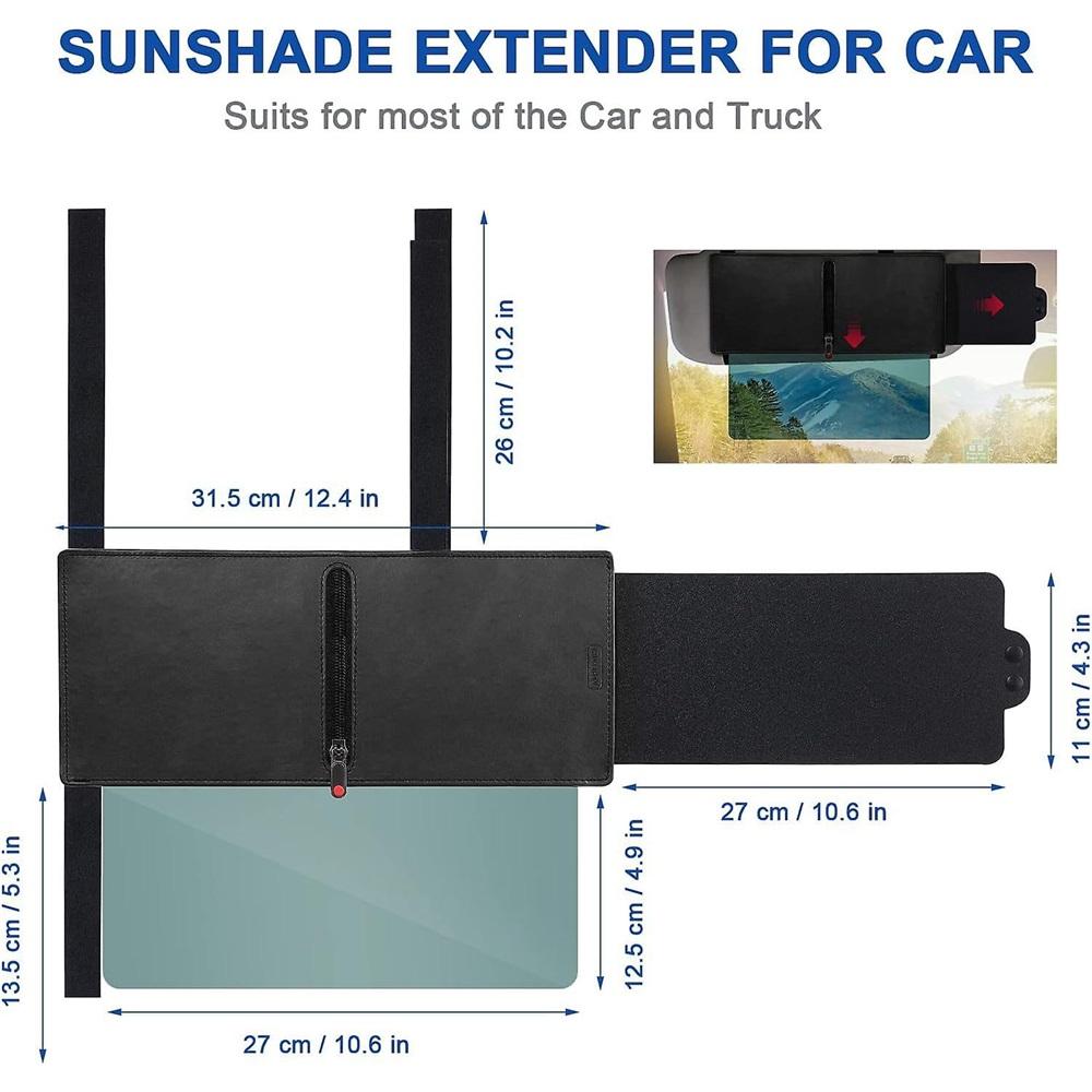 Sun Visor For Car With Zipper Slider, Upgraded Uv400 Car Sun Visor Extension With Pc Lens And Side Sunshade,anti-glare Car Visor 31x13cm