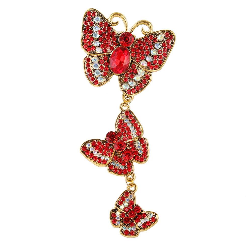 SKEDS Große Broschen mit langen Quasten für Damen Schmetterling Bunte Strasssteine Vintage Schmuck Abendessen Elegante Anstecknadeln