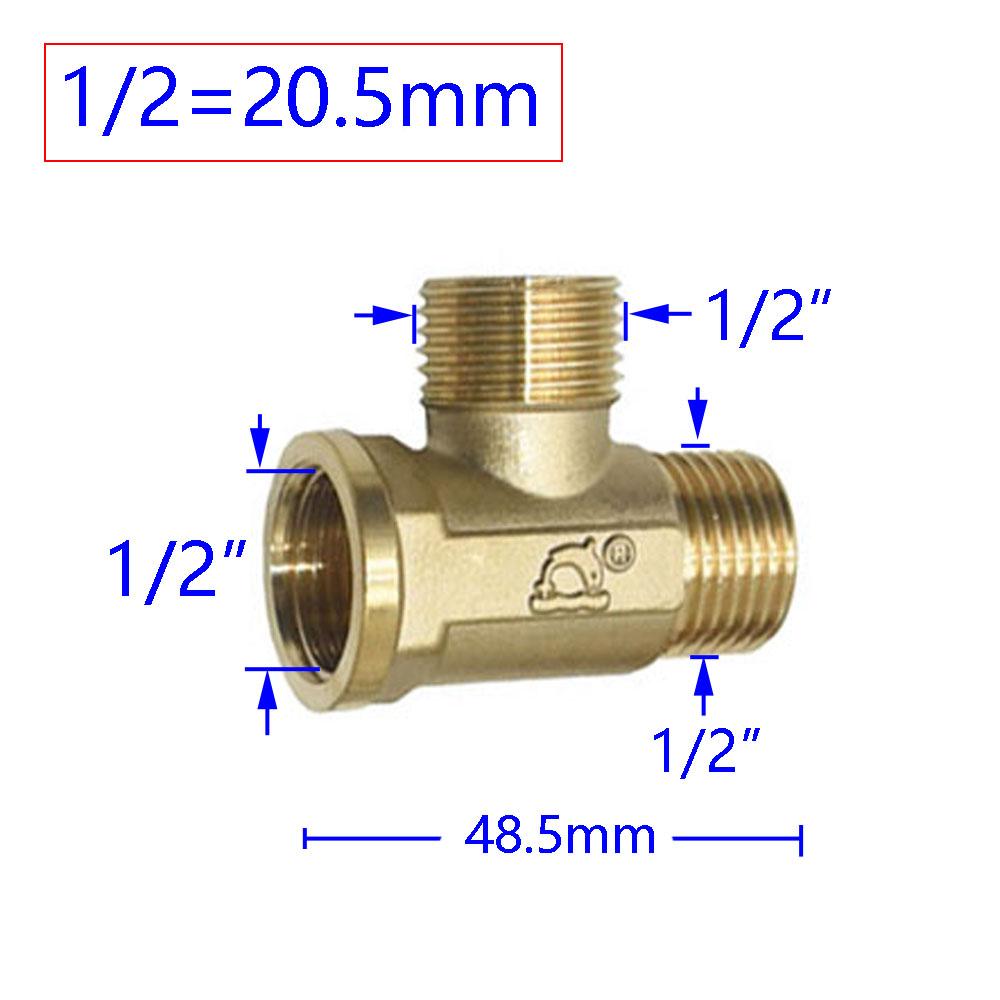 Brass 1/2" Male Female Thread Tee Connector T Type Plumbing 3 Way Water Splitter Pipe Fitting Coupler Adapter 1Pcs