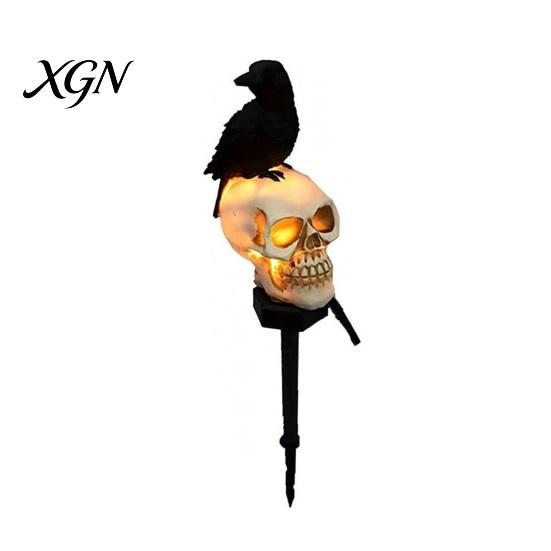 Weatherproof Solar Lights for Outside LED Crow Skull Light, Waterproof Halloween Pathway Gothic Horror Party Gifts Collectors on Skeleton Head
