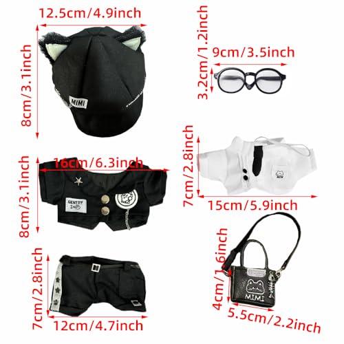 niannyyhouse 20cm Plush Clothes Set: White Cat, Hat, Jacket, Shirt, Shorts, Backpack, Glasses, Dress-Up, Cotton Doll, Accessories