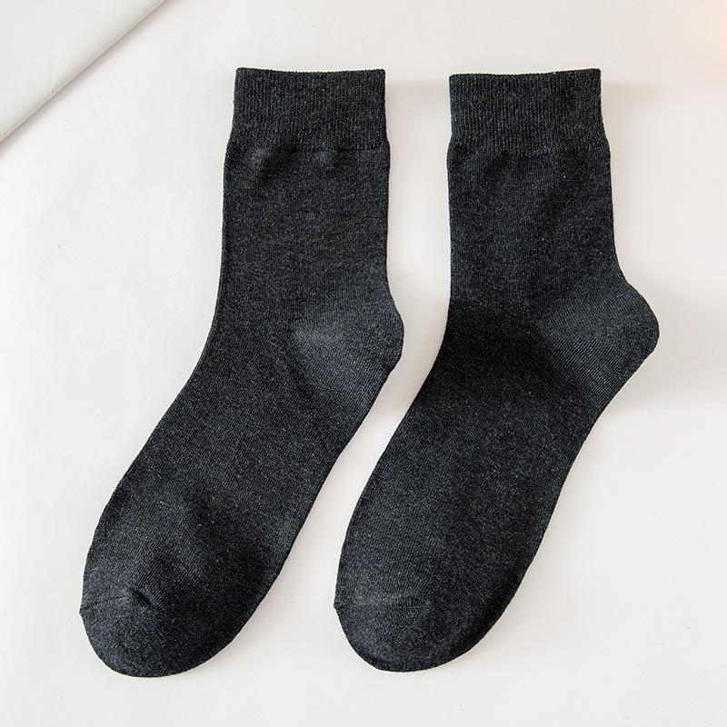5-Pack Men's Mid-Calf Cotton Socks - Spring & Autumn Collection, Versatile Solid Colors, Breathable & Casual.