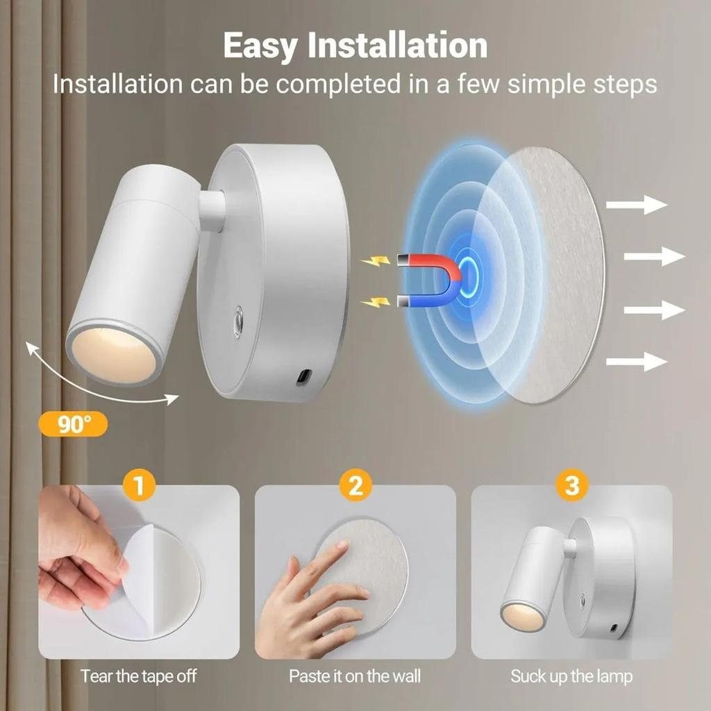 LED Magnetic Wall Light with 3 Color Touch Controlled Dimming Options, Suitable for Indoor Reading/outdoor/dining/bedroom/bar