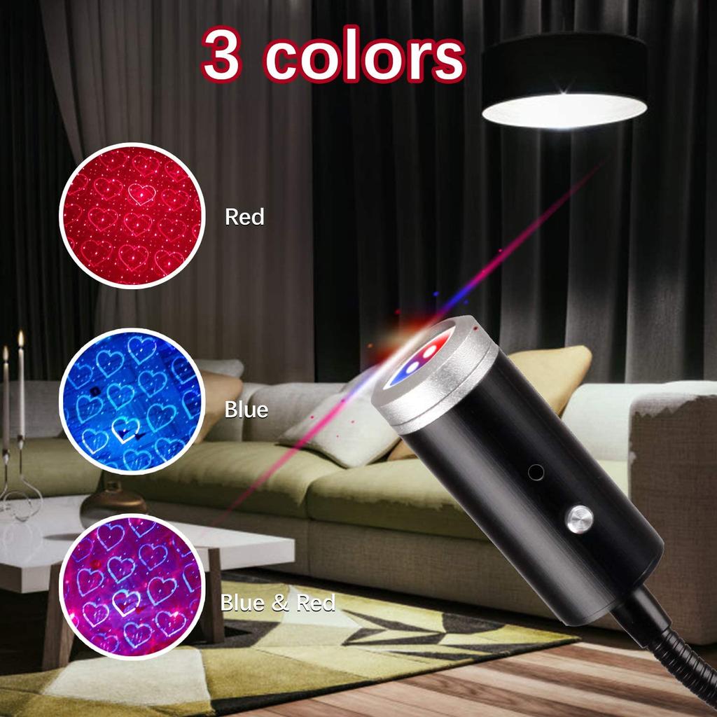USB Star Projector Night Lights 3 Colors & 24 Lighting Modes Sound Activated Strobe Adjustable Starry Galaxy Lamp Car Room Decor