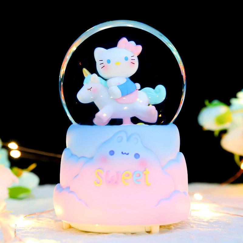Cute Glowing Eight-tone Music Box Cherry Blossom Tree Rotating Crystal Ball Desk Decoration Gift Pink Bunny