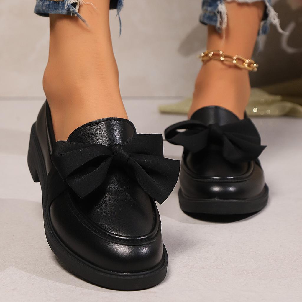 Elegant Loafers - Breathable Low-Heel Dress Shoes with Bow Detail, Slip-On Design, All-Season Comfort Work Footwear, Mary Janes Style Office Shoes