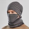 Knitted Hat Men Winter Warmth Windproof Cap Scarf Threepiece Set For Commuting