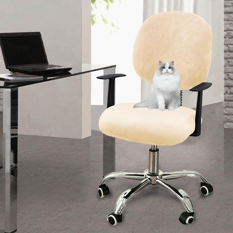 2-pack fluwelen stretch bureaustoelhoes met armleuningen, draaibare computerstoelhoes 1 pce beige