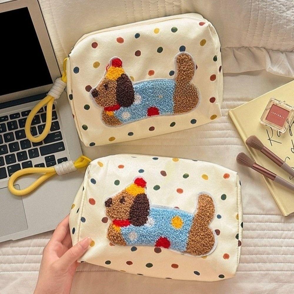 Zipper Travel Toilet Bag Large Capacity Skincare Storage Bag Cartoon Puppy Cosmetic Bag Stationery