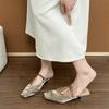 Sheepskin~ version of the new summer heelless square head shoes bag head cool slippers women's summer wear thick heel half slippers