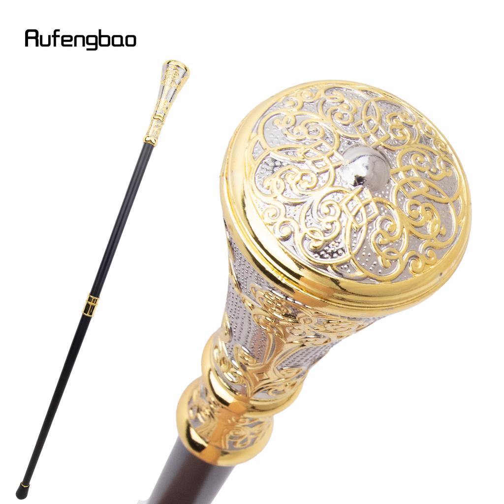 Guld Silver Lyx Blomma Runt Handtag Mode Promenadkäpp för Fest Dekorativ Promenadkäpp Elegant Knopp Kräkla Knopp 93cm