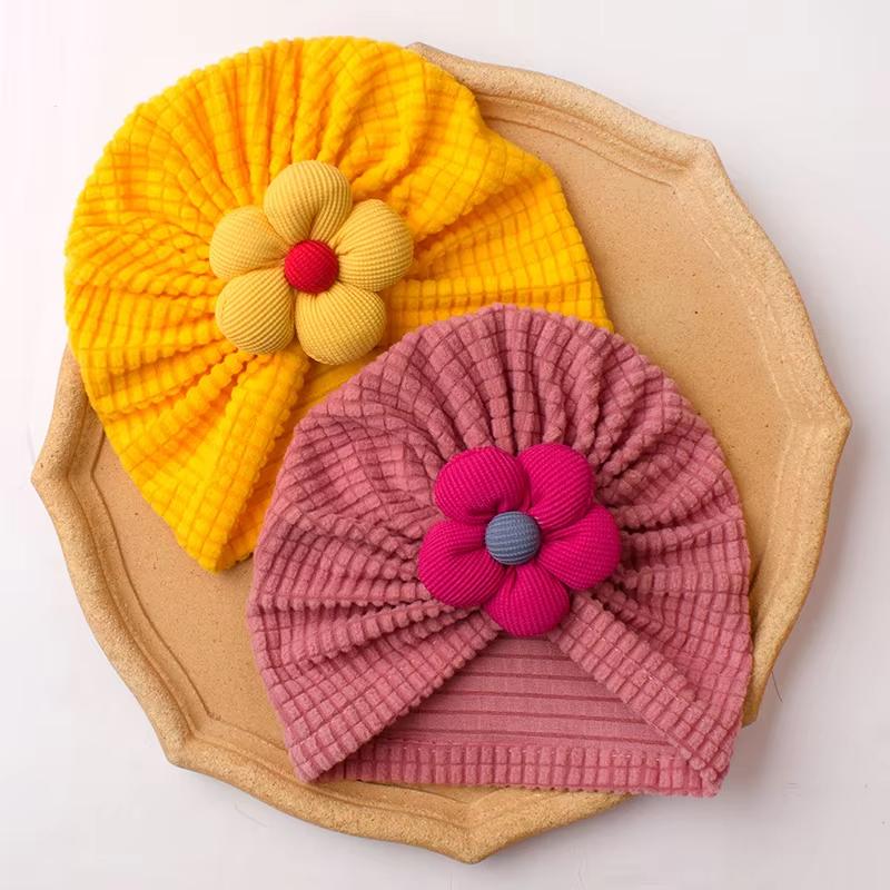 Liebliche Blume Baby Mütze Einfarbig Säuglingsmädchen Turban Mütze Frühling Herbst Weich Warm Kleinkind Beanie Indische Mütze