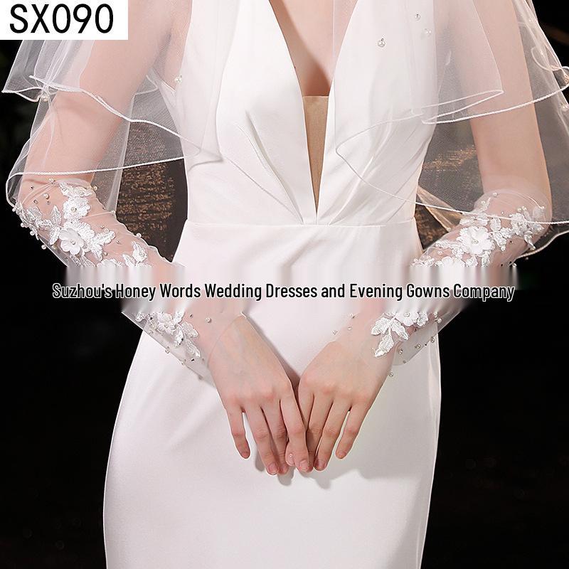 Elegant Pearl Bow Wedding Gloves - French Aesthetic for Bridal Portrait Styling