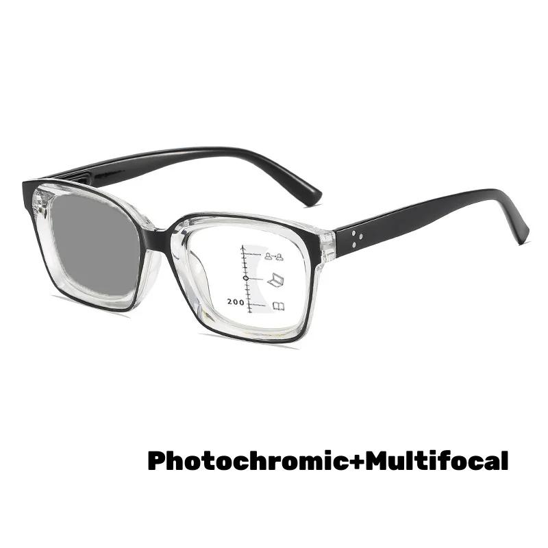 Retro Luxury Multifocal Photochromic Reading Glasses Neutral HD Far Near Dual Use Anti Blue Light