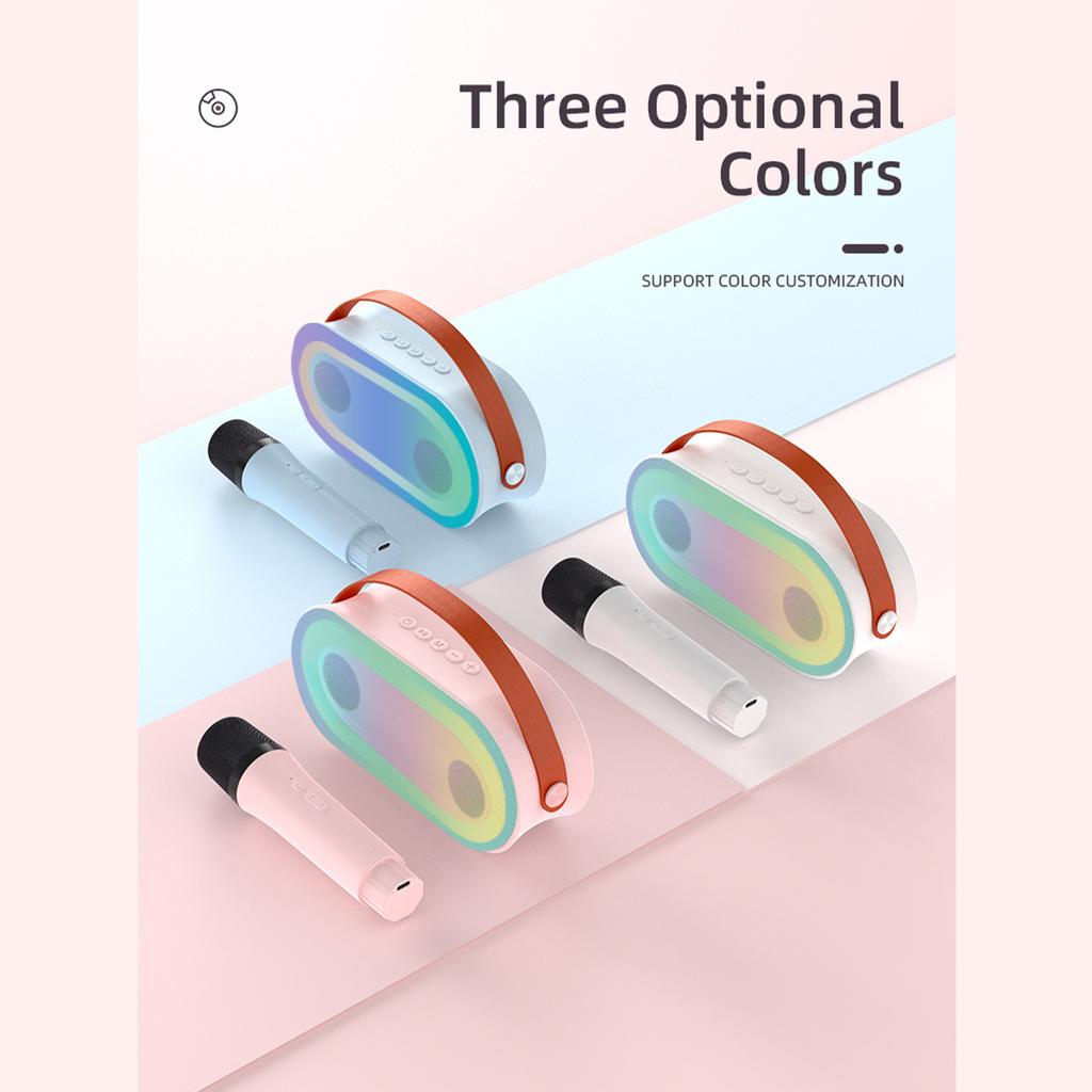 Mini BT Karaoke Machine Karaoke Speaker con microfoni wireless Effetto luce colorata abbagliante per