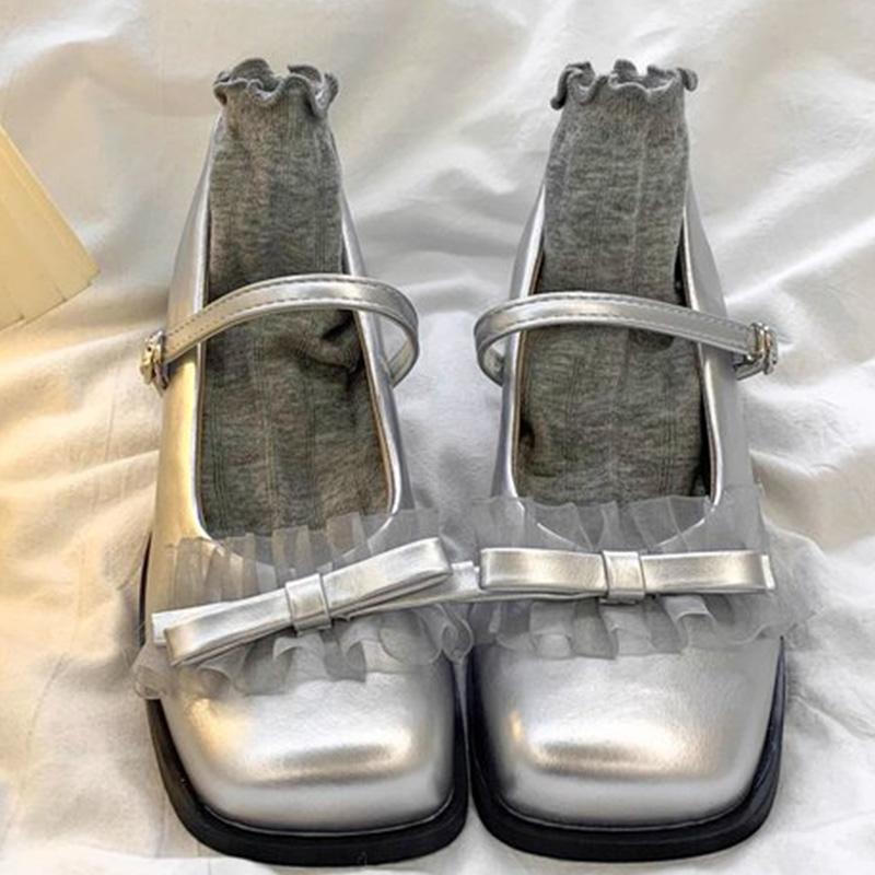 

Fashion Fashion Solid Color Pu Leather Mary Janes Women Elegant Bowknot Heel Pumps Woman Buckle Strap Platform Party Shoes Ladies 42 серебряный