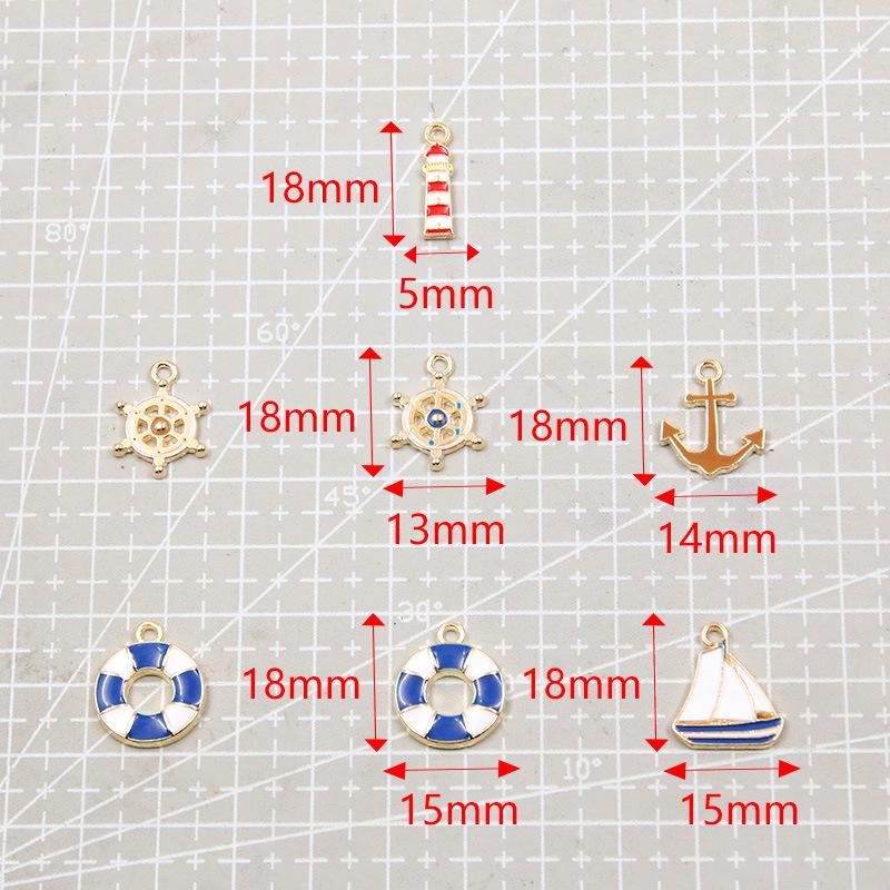 Nautical Series: 5 Alloy Enamel Pendants - Anchor, Lifebuoy, Sailboat for DIY Jewelry