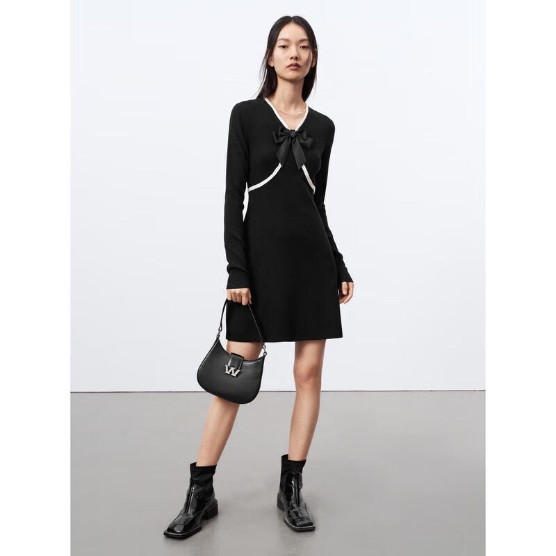 

PEACEBIRD Women s French Chic V-Neck Knit Mini Dress L