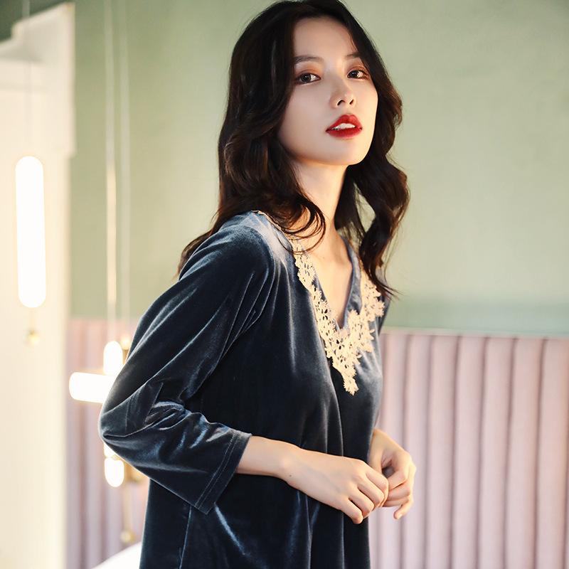 Pajamas Women's Spring, Autumn and Winter Gold Velvet Long-sleeved Trousers Two-piece Split Can Be Worn Out Casual Home Wear