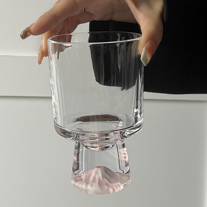 Pink Mountain Glass Cup Creative High Foot Drink Cup Coffee Cup Sweet Cone Cup Wine Cup Elegant Sensation Unique Small Batch
