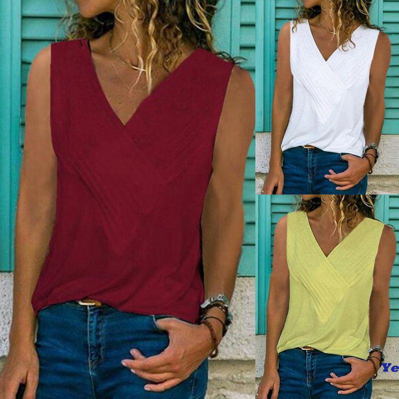 Premium Quality Women Sleeveless Blouse Vest Top Summer Casual V Neck Tank T-shirt Beach Shirts For Effortless Style