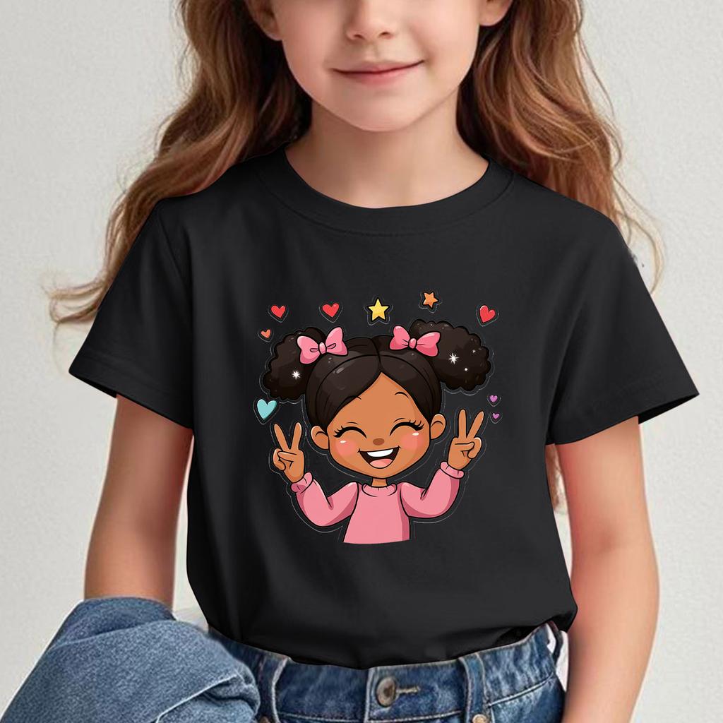 Girls New Cartoon Printed Shortsleeved Tshirt Summer Shortsleeved Tshirt Childrens Round Neck Top  polyester fabric