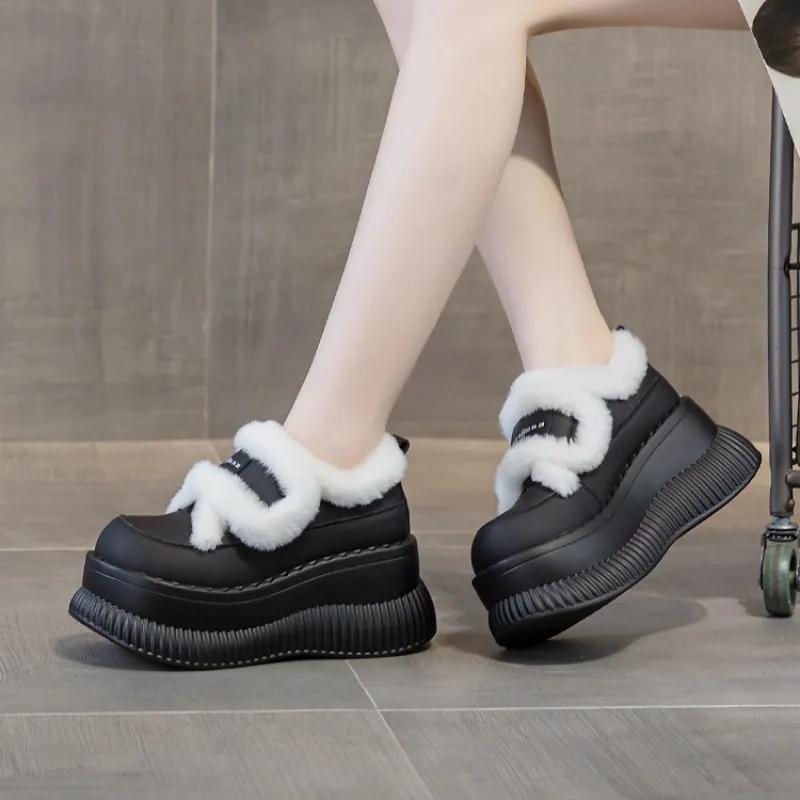 Winter Plus Velvet Thickened Snow Boots, Women's Thick-soled Woolen Cotton Shoes, Increased Outer Wear, Women's Cotton Shoes