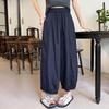 Women's Summer High-Waisted Yellow Flower Bud Lace Lantern Pants - Casual, Loose, Slimming, Nine-Point Length.