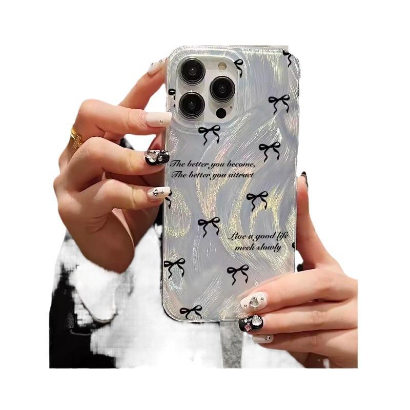 Black bow iPhone13PRO14 Apple 15 feather case 1211XR/XS anti-skid, anti-drop and anti-fingerprint
