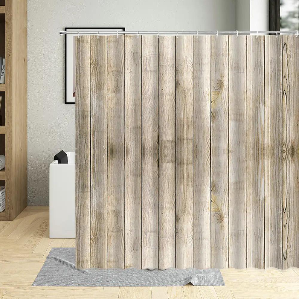 

Bathroom Shower Curtain Vertical Lines Wood Grain Pattern Bathtub Decor Waterproof Cloth Curtains Multi Size With Hooks W60H190(CM)-1 Pcs