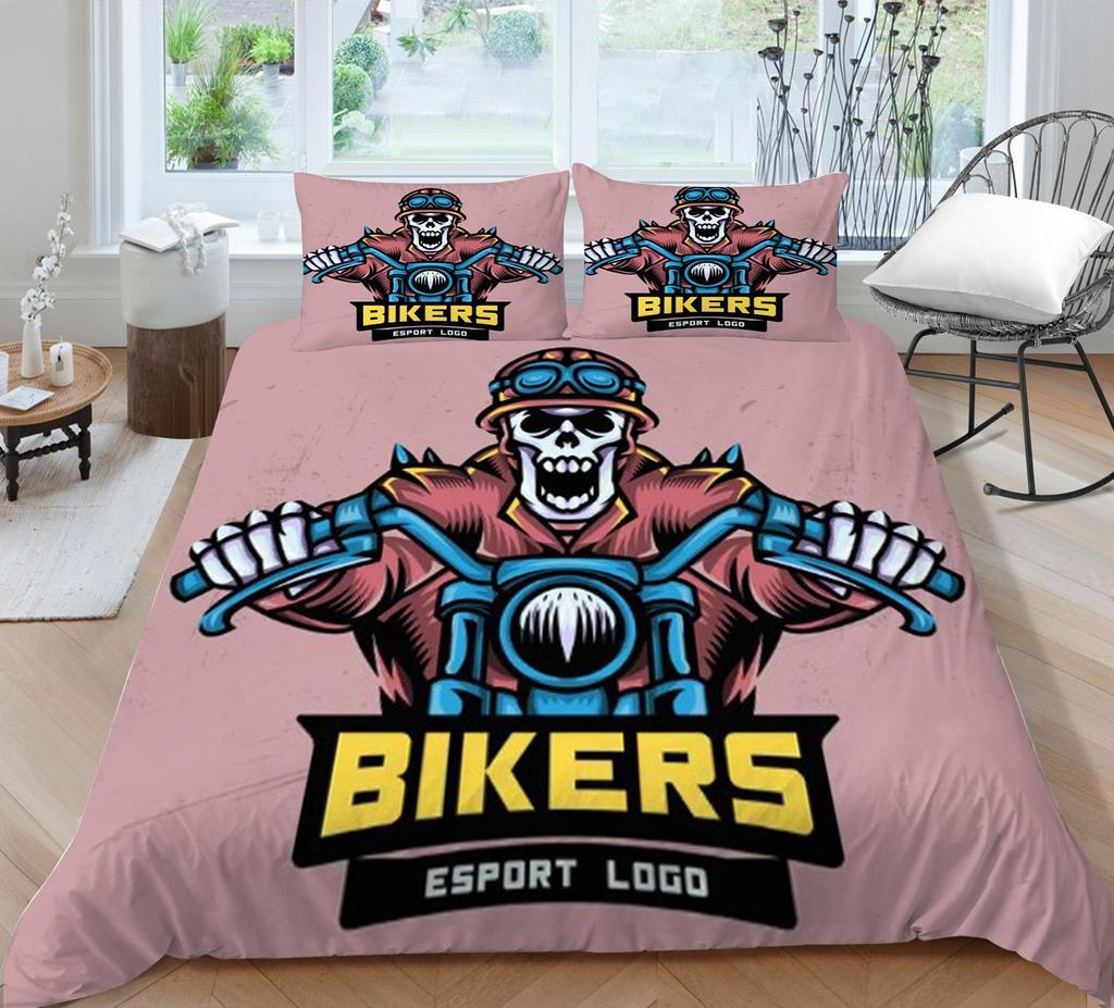 3D-Druck-Schädel-Bettset, atmungsaktiv, Heimbettwäsche mit Kissenbezug, für Kinder, Herren, Teenager, hochwertiger Bettbezug