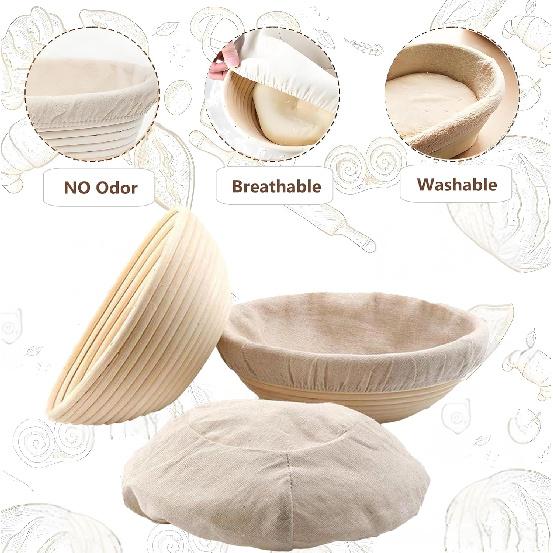Bread Proofing Basket Cloth Liners, 3 Pcs 10 Inch Round Bread Proofing Cover, Reble Sourdough Bread Baking Supplies-Proofing Linen Cloth for