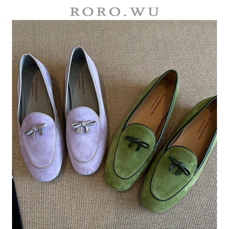 Cowhide Simple Inner Height Increase Small Leather Shoes Women's Fashion Bow Age Reduction Commuting Versatile One-pedal Single Shoes