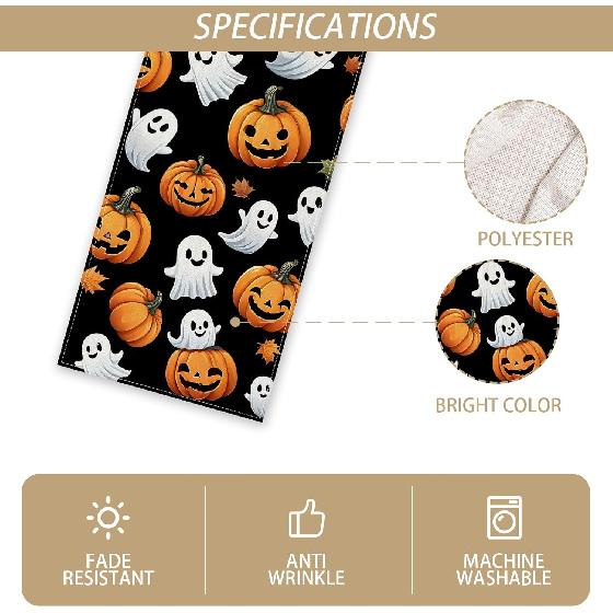 Halloween Ghost Pumpkin Table Runner,Halloween Dinner Table Runner Decorations and Supplies for Home Kitchen Dining Room Table-13×72''