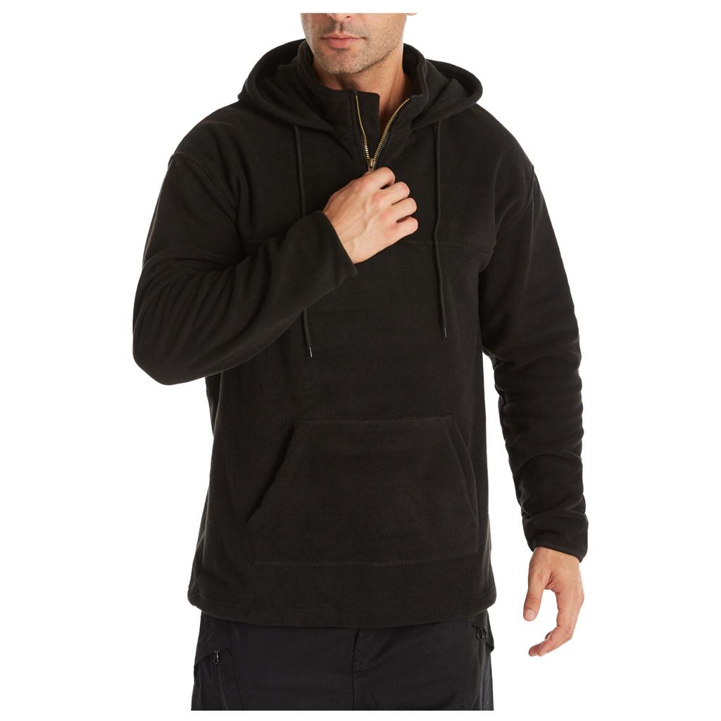 Men's Casual Color Fleece Sweatshirt Long Sleeve Hooded Pullover Tops