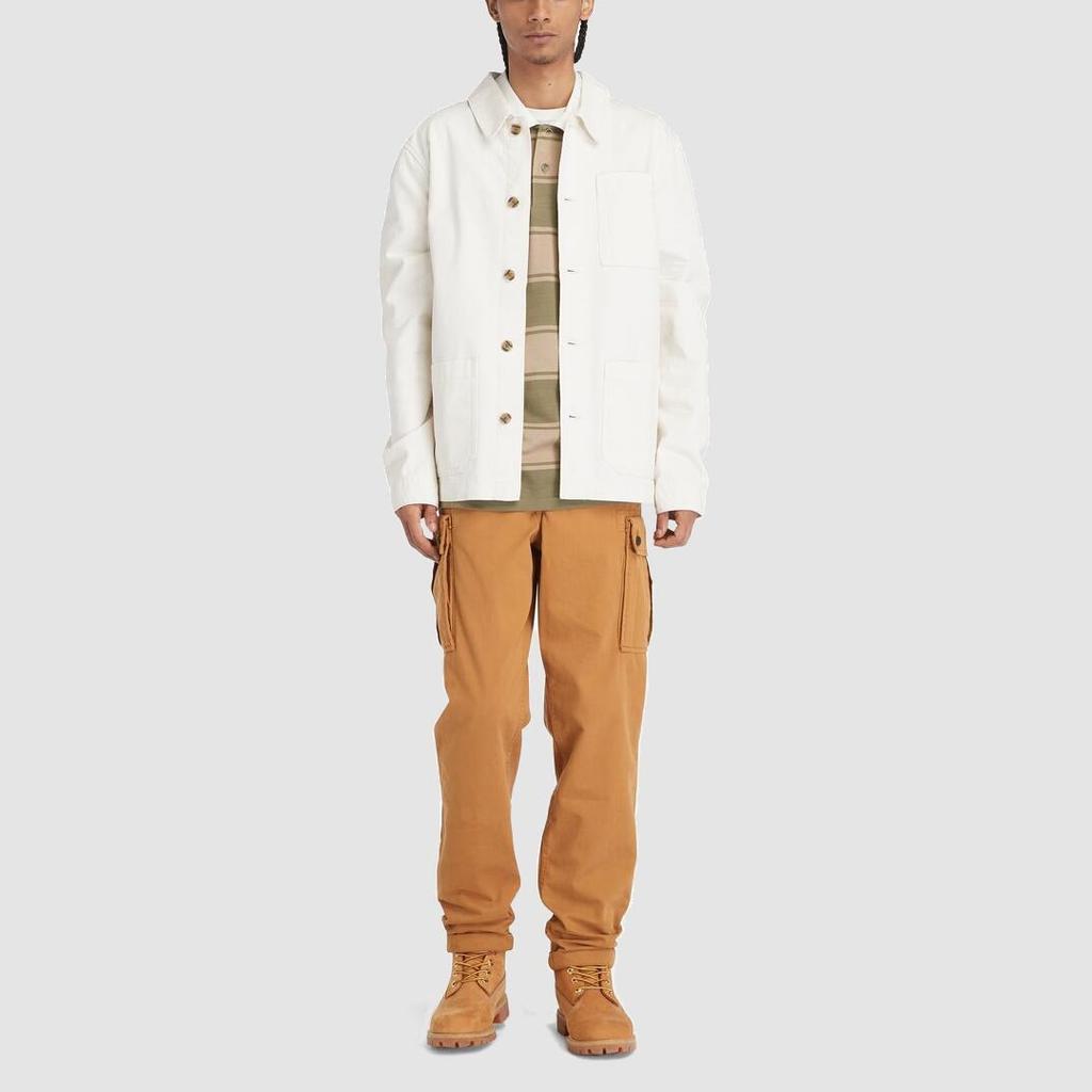 Timberland Solid Color Multi-Pocket Casual Lapel Work Jacket Men jackets White A425F-CM9
