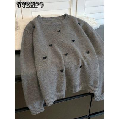 Heart Style Long Sleeved Women's Knitted Sweater Loose Sweater Versatile Casual Pullover Sweater for Women