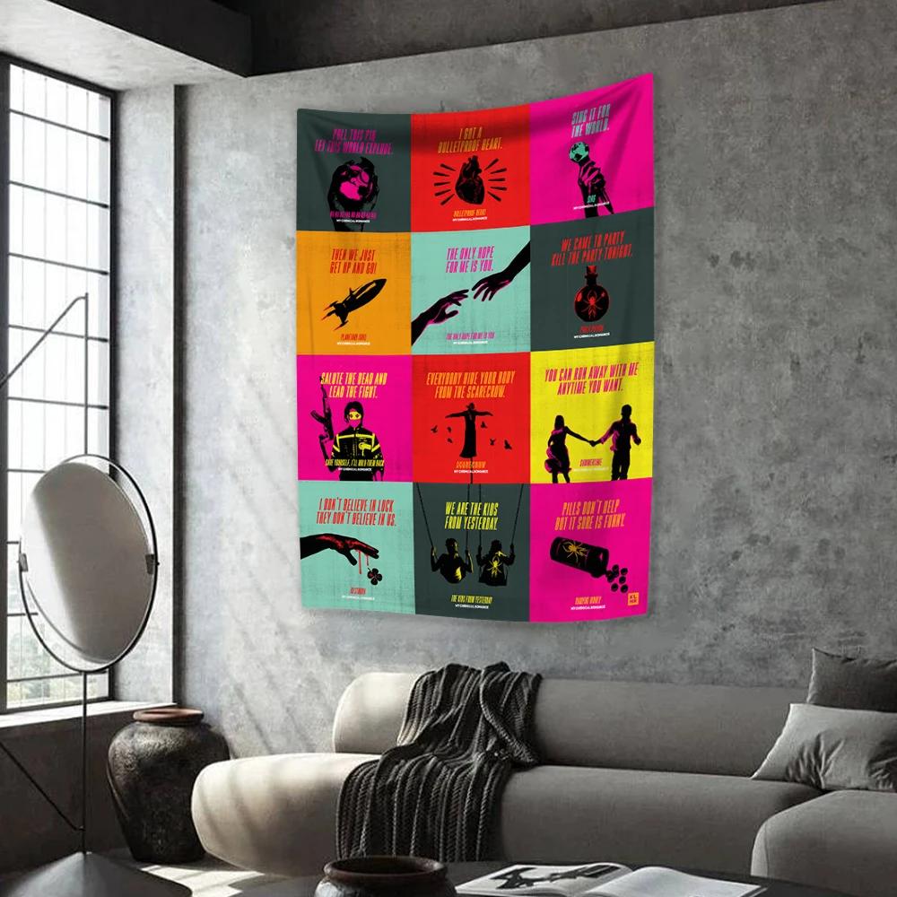 Punk Musik Band Wandteppich My Chemical Romances Heimdekoration Schlafzimmer Wohnheim Wandbehang Hintergrundtuch Konzertdeko