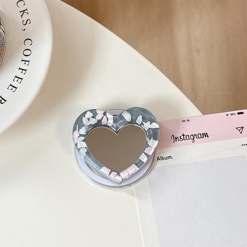 Creative Heart Mirror Phone Stand: Telescopic, Folding, Portable, Stable Desktop Holder