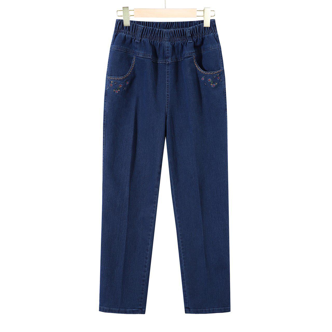 

High-Waisted Straight Summer Jeans for Middle-Aged & Elderly Women - Casual Grandma Pants L - 85-100 jin