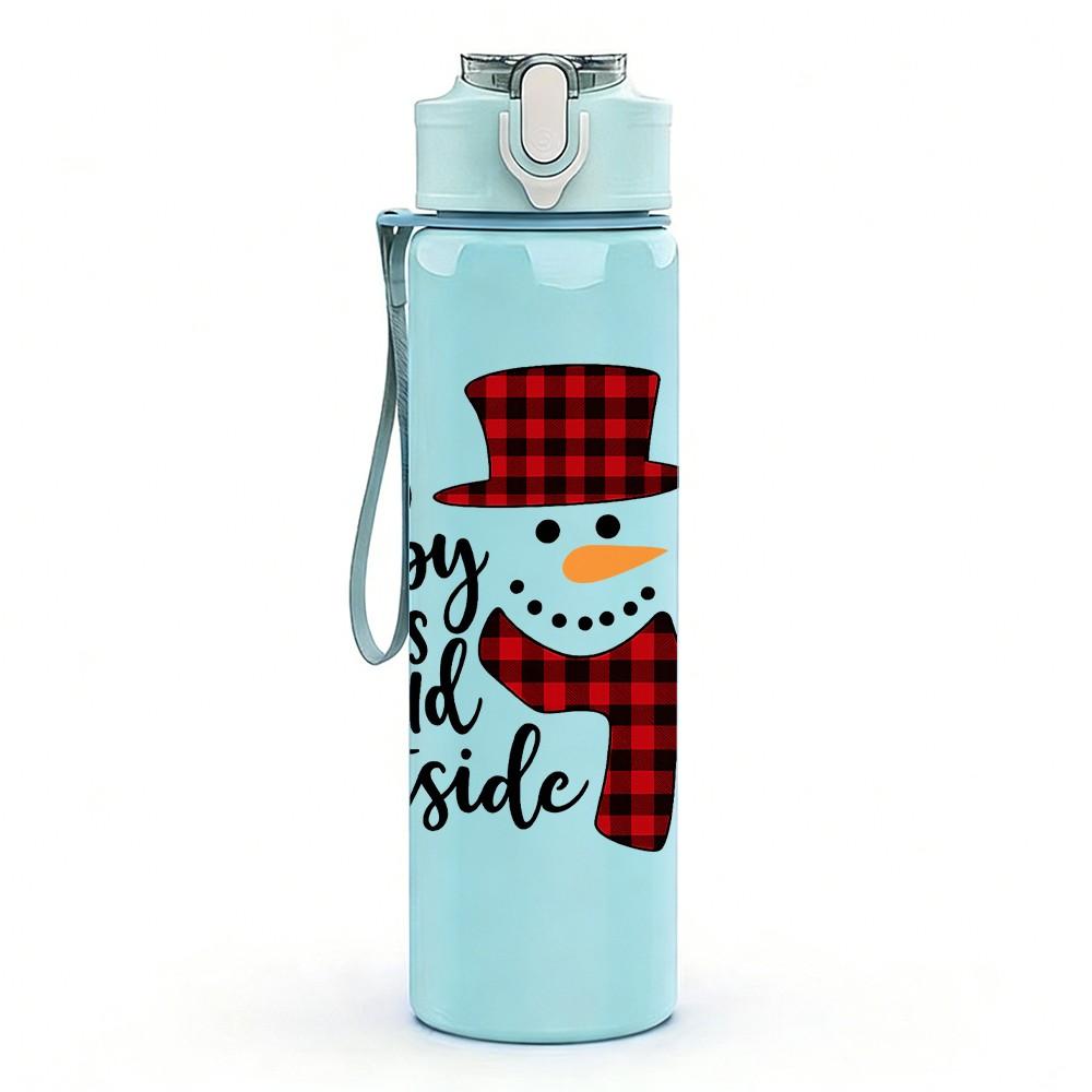 1PC Snowman Winter Outdoor Pattern 750ml Color Plastic Sports Water Bottle Leakproof Flip Straw Lid Suitable for Sports Office Home Use