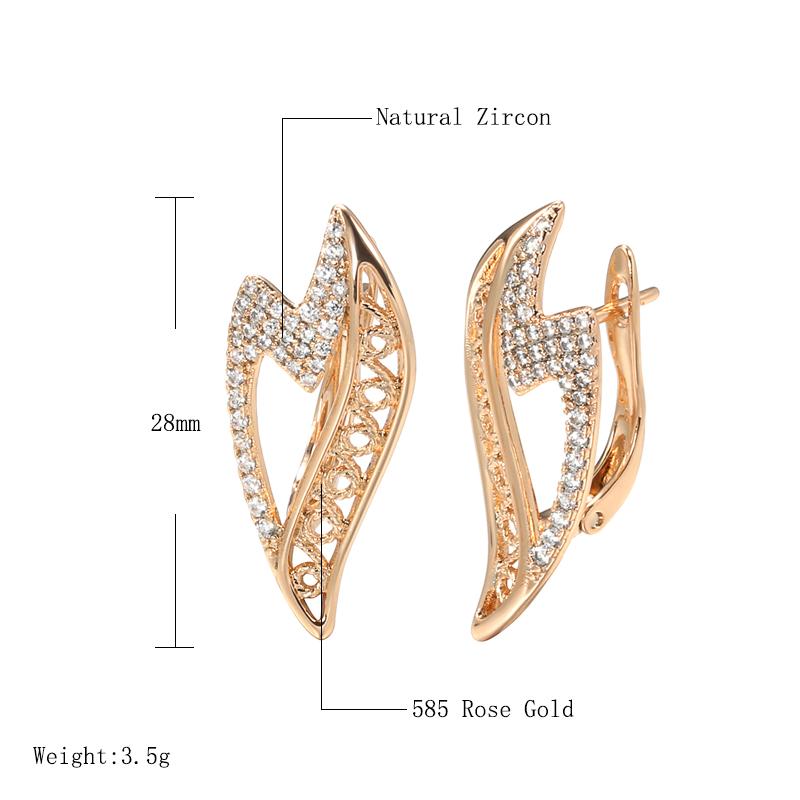 Trend  Rose Gold Color Wave Earrings For Women Luxury Shiny Natural Zircon Accessories Daily Fine Ethnic Jewelry