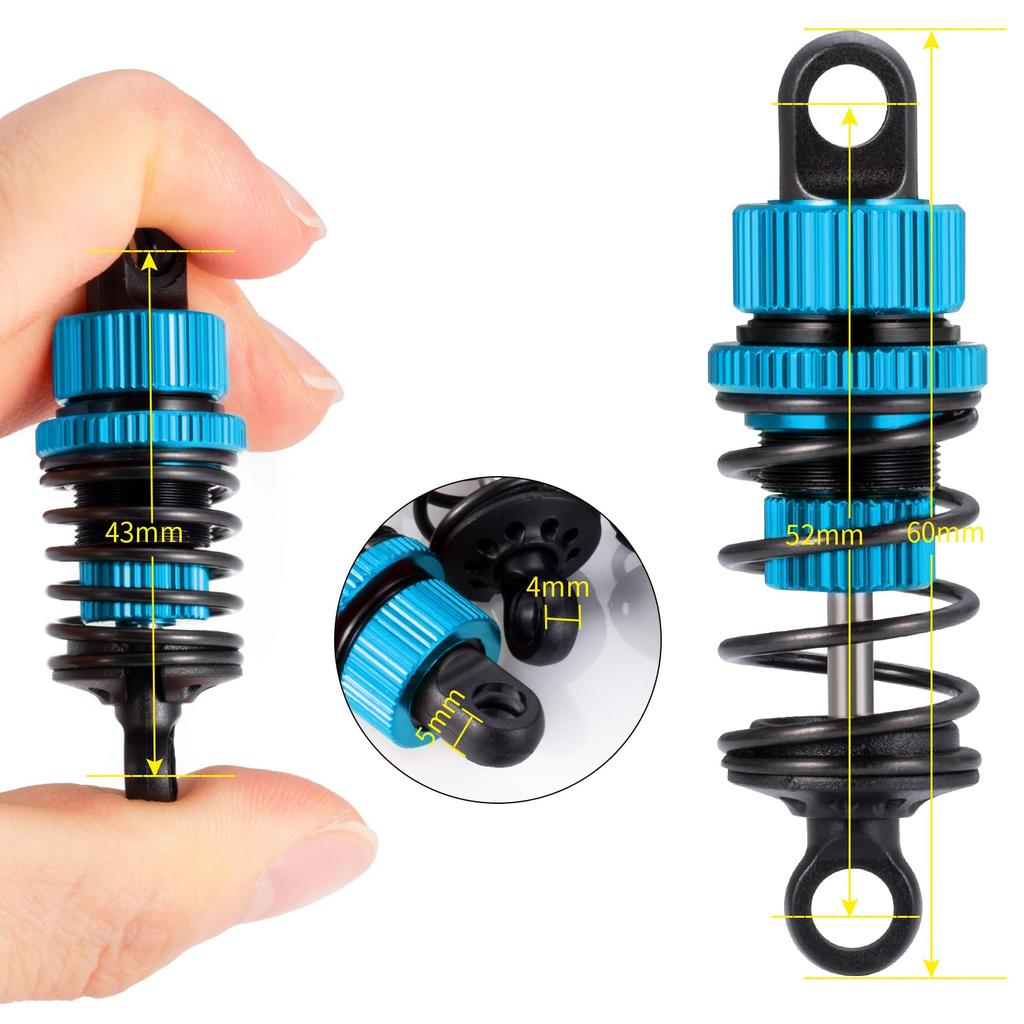 TRZX 4pcs 52mm RC Oil Shock Absorber Front & Rear Damper Kit Upgrade Parts for Tamiya M03, M04, M05, and M06 1/10 RC Touring Cars (Blue, 52mm)