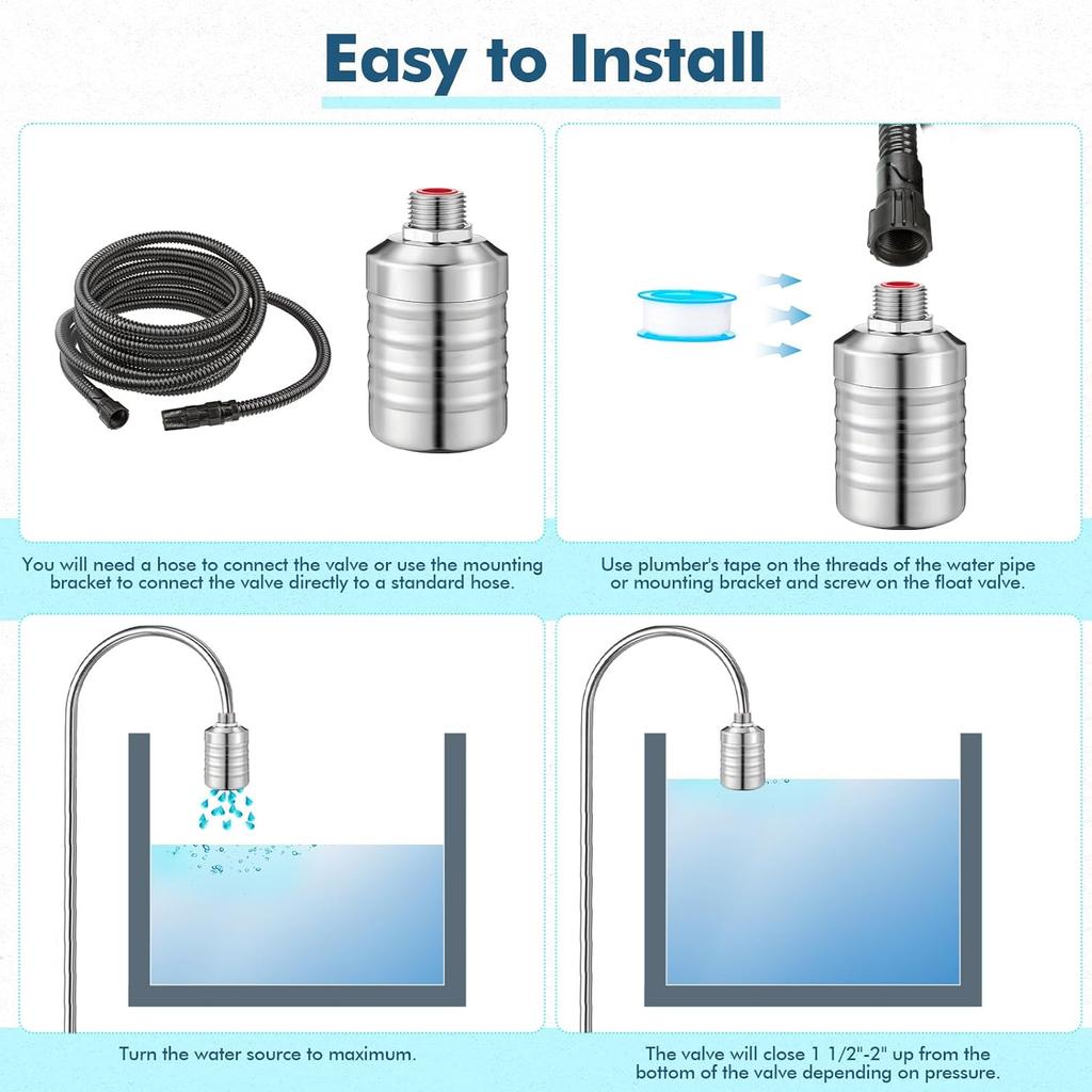 3 Pack Water Float Valve 1/2" To 3/4'' Auto Shut Off Water Tank Float Valve 304 Stainless Steel Fully Automatic Level Control for Pool, Livestock