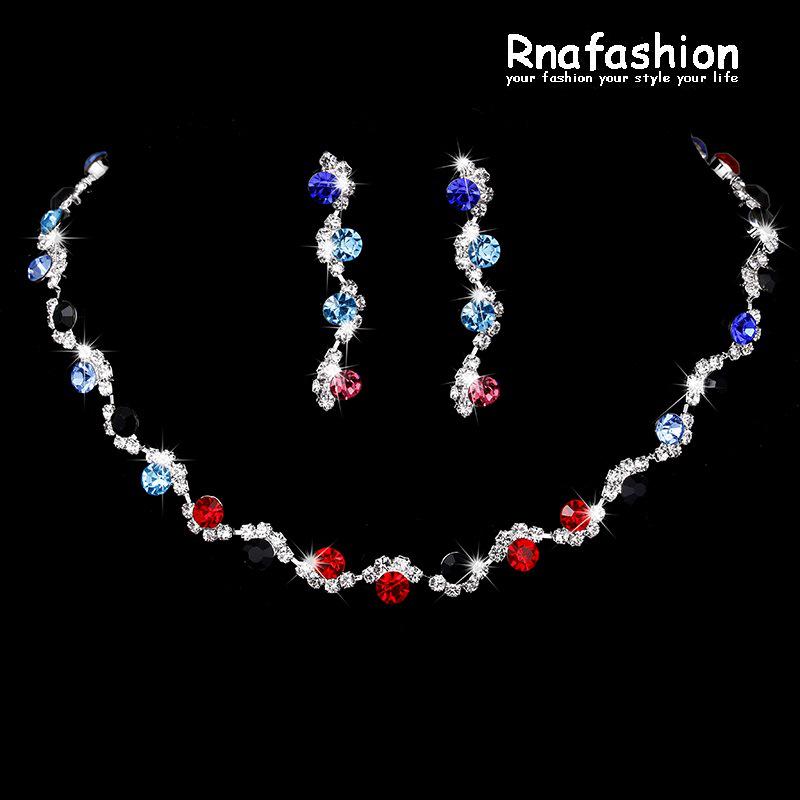 Silver Plated Rhinestone Bridal Necklace & Earrings Set